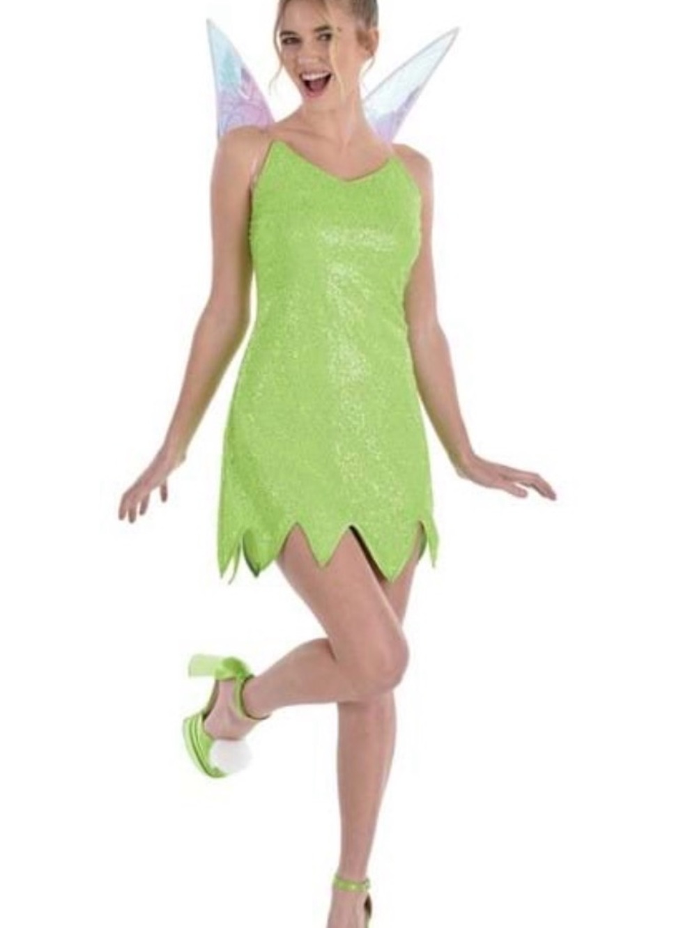 Disney TinkerBell Green Sparkle Fairy Costume Dress with Wings Woman’s 10-12